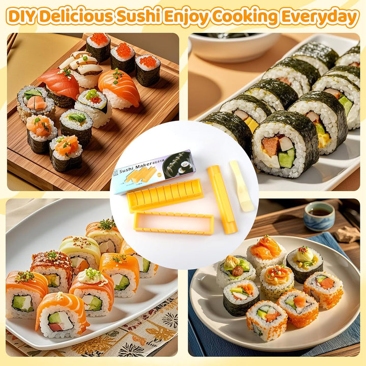 4 Stück Sushi Maker Set,Gelb DIY Sushi Form,Anfänger Sushimaker Set Zum Selber Machen,Einfache Versi