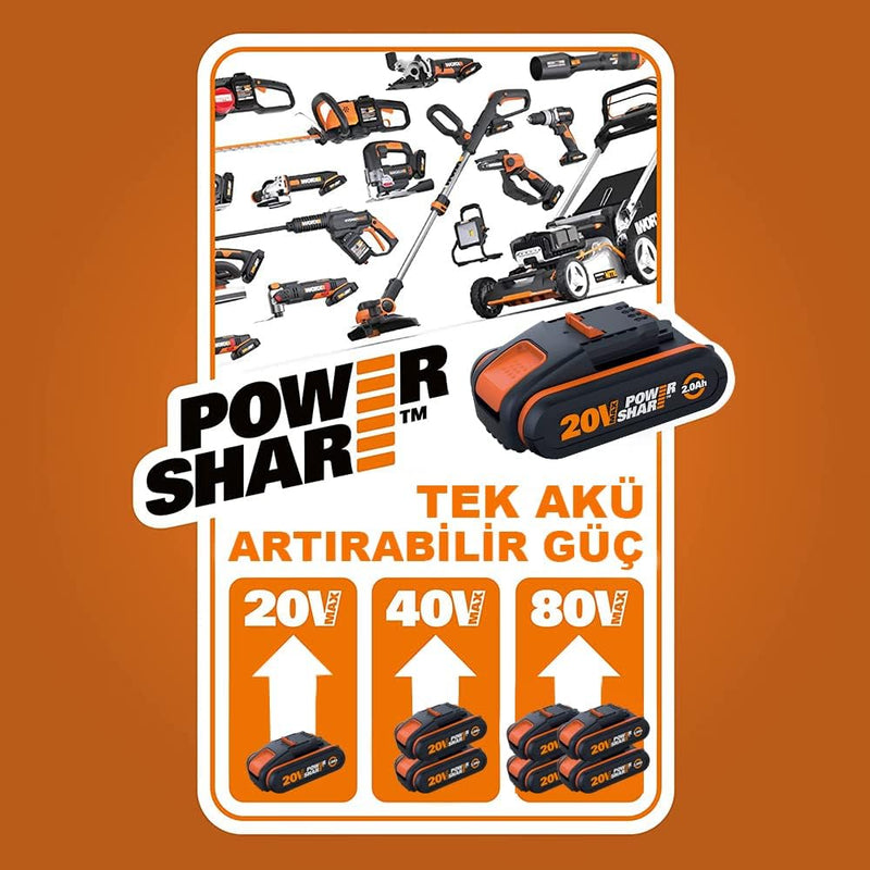 WORX WA3604 PowerShare Akku mit Akku Ladestation Set: - 20V 4000mAh Li-Ion Akkubatterie & Akku Lades