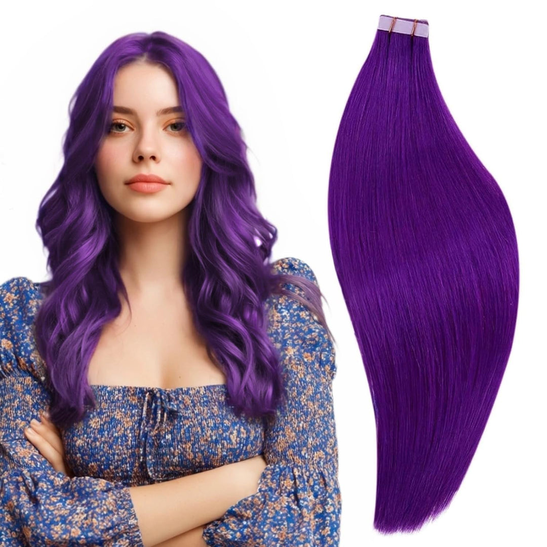 RUNATURE Lila Tape in Extensions Echthaar Bunt 30cm Remy Tape Extensions Echthaar Purple Invisible T