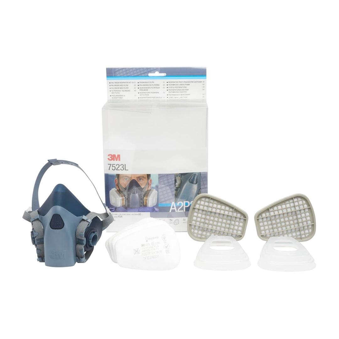 3M Gase-&amp; Dämpfe-Maskenset mit 1 Stück 7503 Halbmaske (Grösse L), 2 Stück 6055 A2 Gasfilter, 4 Stück