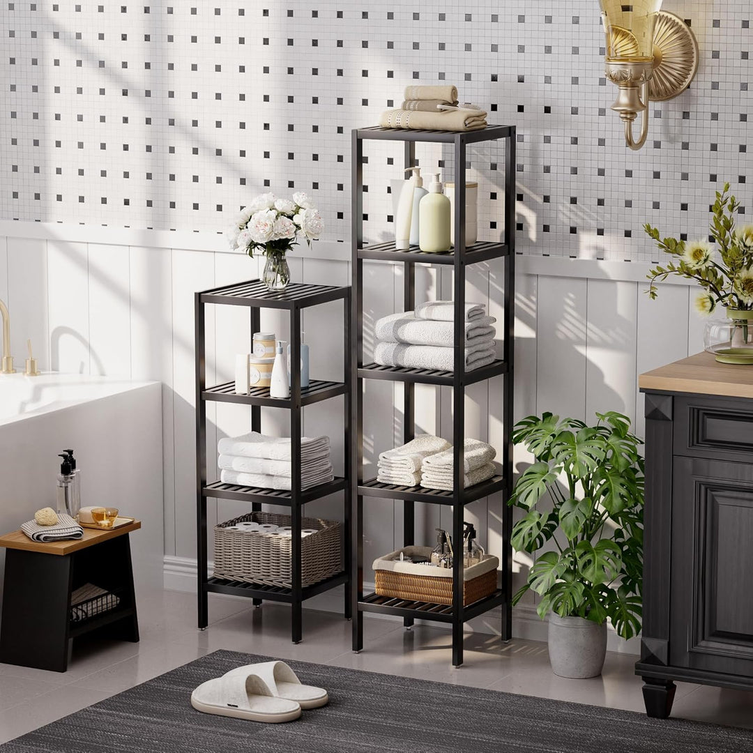 SMIBUY Badezimmer-Aufbewahrungsregal, 4 Ebenen, Bambusregal, Organizer, multifunktionales Regal für