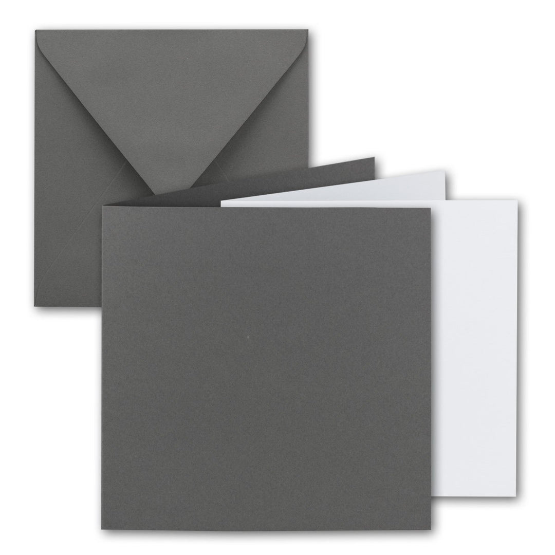 75x Quadratisches Falt-Karten Set - 15 x 15 cm - mit Brief-Umschlägen & Einlegeblättern - Graphit -