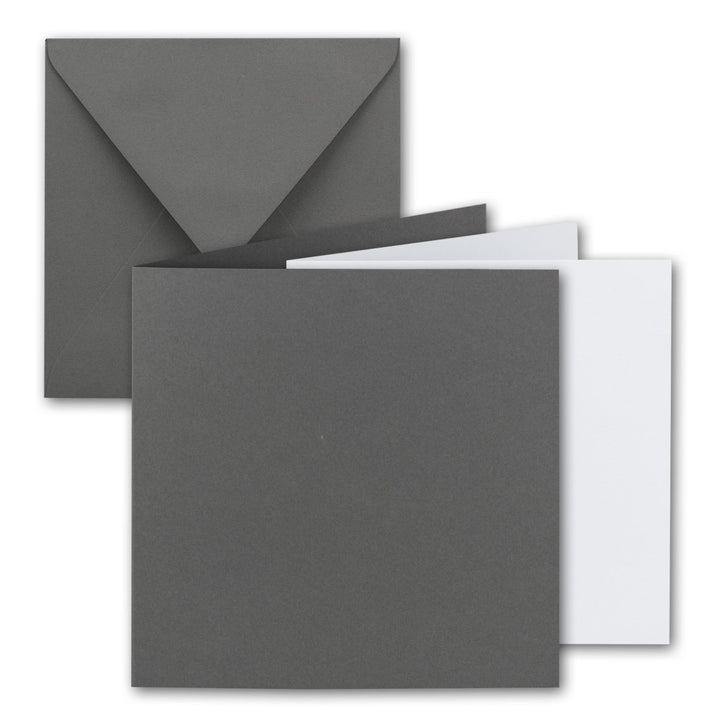 75x Quadratisches Falt-Karten Set - 15 x 15 cm - mit Brief-Umschlägen & Einlegeblättern - Graphit -