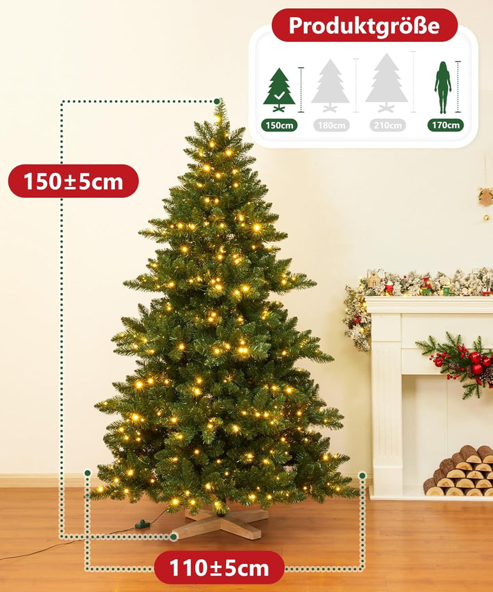 Yorbay Künstlicher Weihnachtsbaum mit Beleuchtung LED mit Holzständer für Weihnachten-Dekoration (15