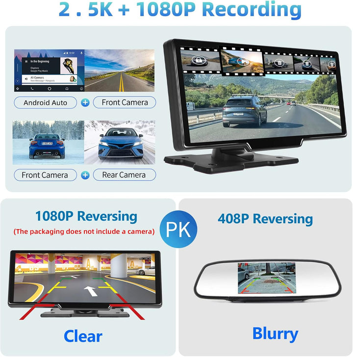 Podofo Wireless Apple Carplay & Android Auto Tragbares Autoradio mit 9,3 Zoll Bildschirm Stereo, Dra