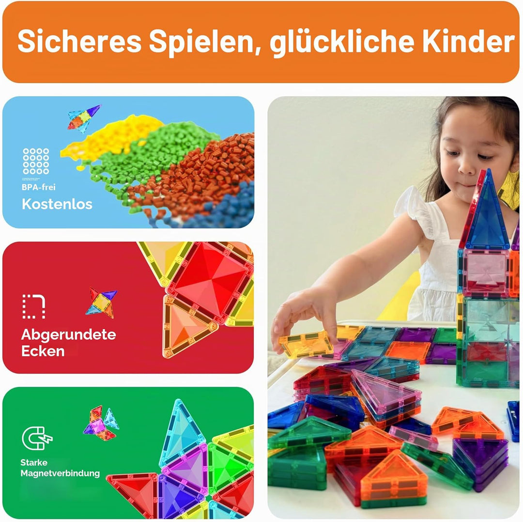PicassoTiles 80 Stück Mini-Fliesen in Reisegrösse, magnetische Fliesen, Bausteine, Bausteine, MINT-L
