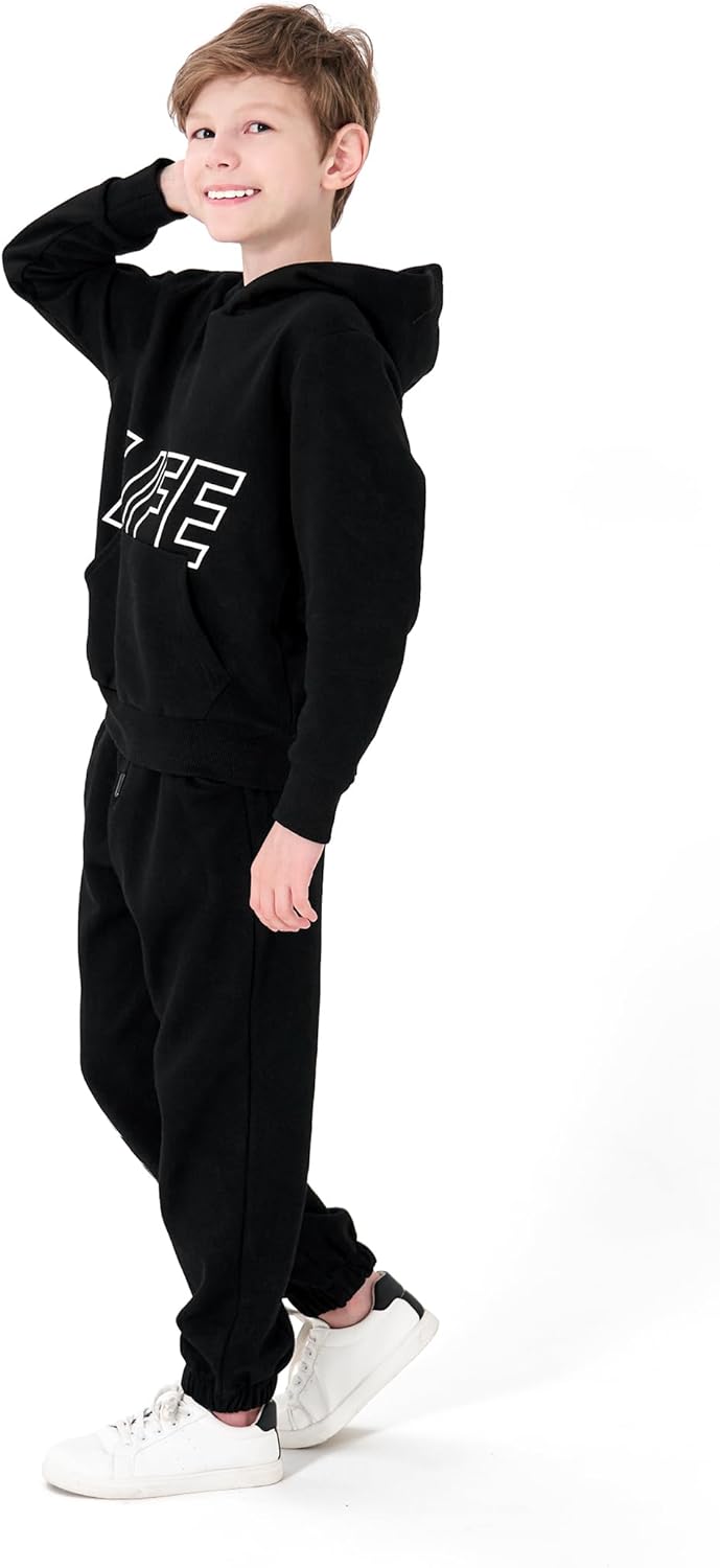 NATUST Kinder Trainingsanzug Jungen Mädchen Sportanzug Einfarbig Sweat Jogginganzug 120 Schwarz, 120