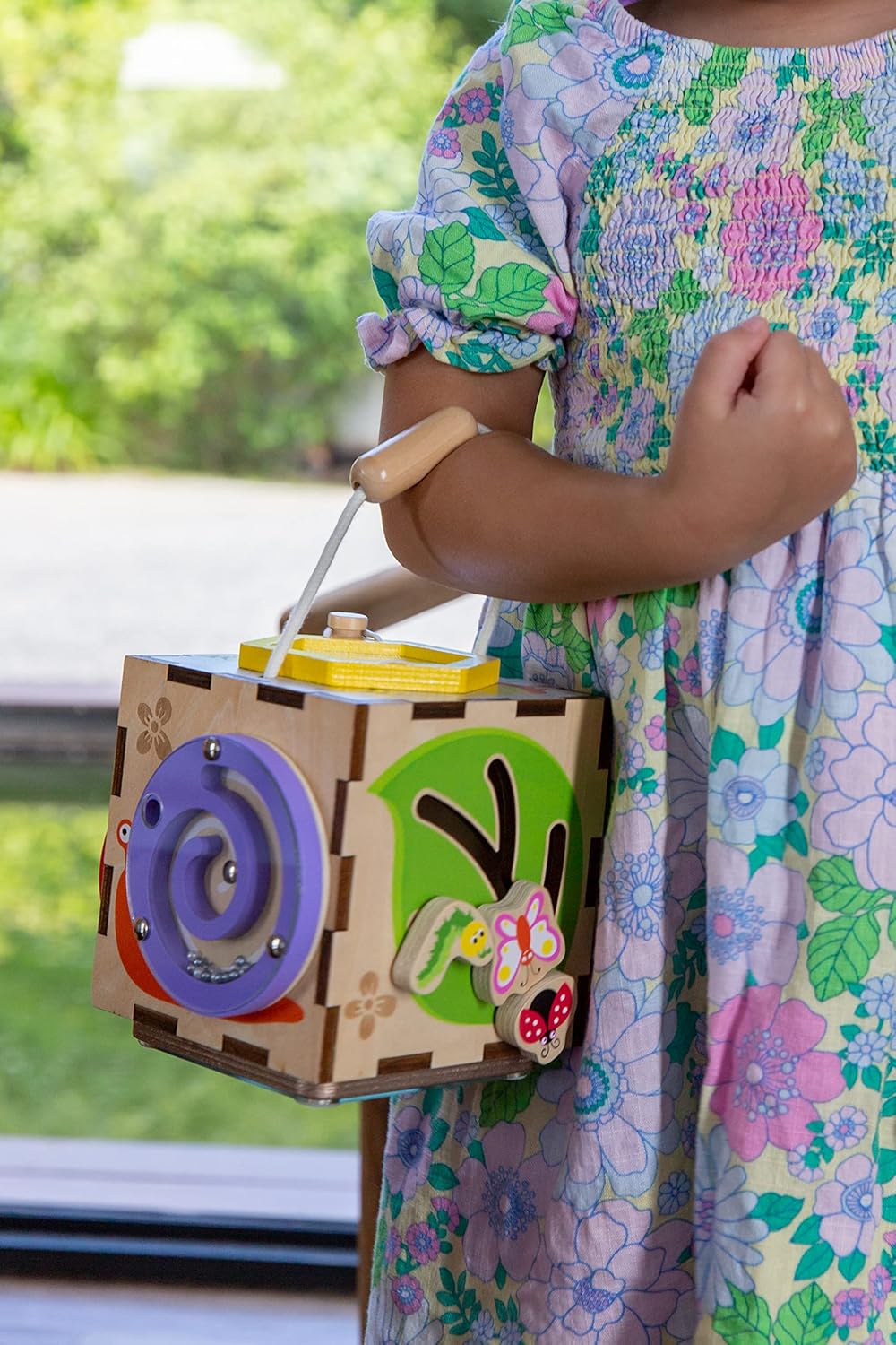 EverEarth 6 in 1 Mini Garten Abenteuer Motorikwürfel aus Holz mit zahlreichen Aktivitäten - Busy Cub