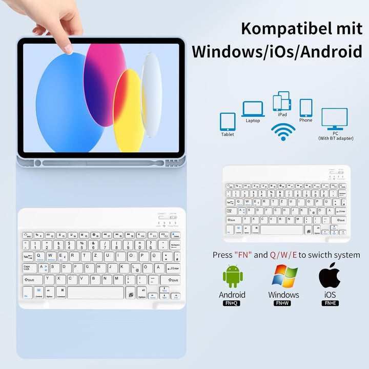 Tastatur Hülle für iPad (A16) 11 Zoll 2025 & iPad 10. Generation 10,9 Zoll 2022, Magnetische Abnehmb