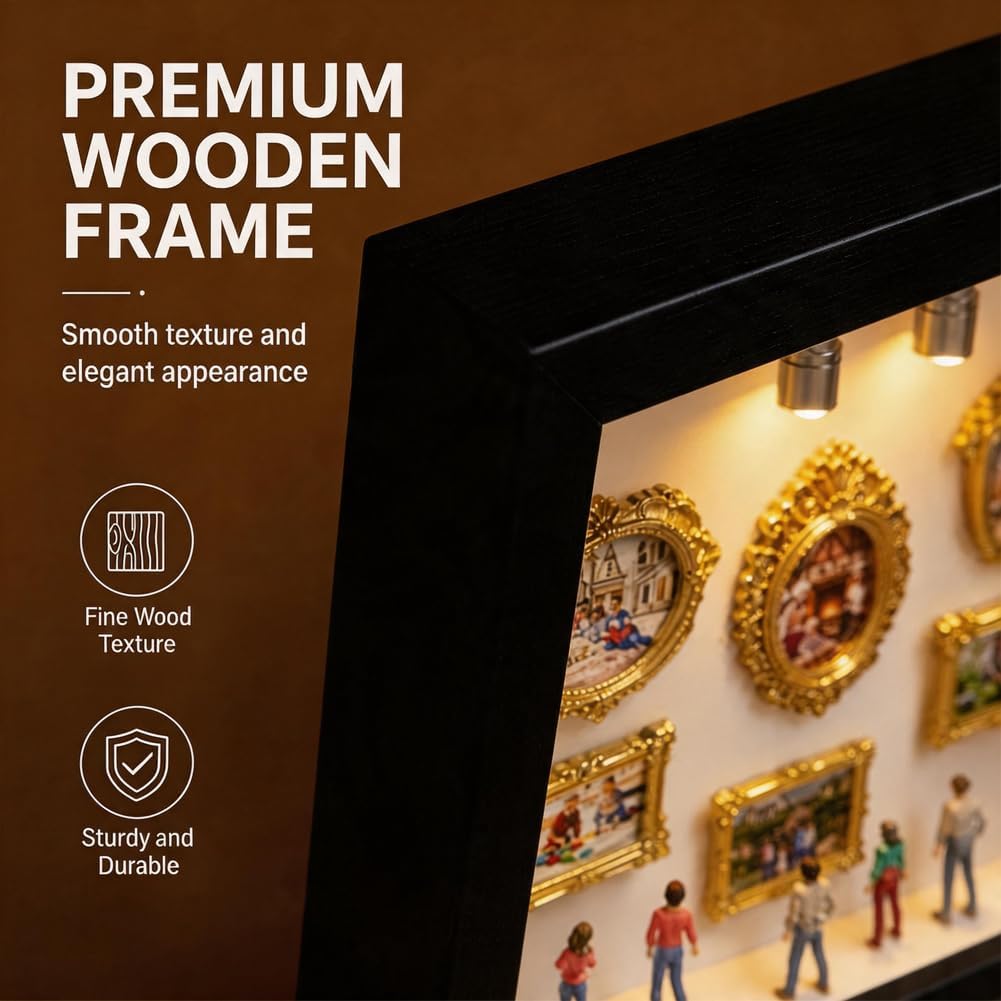 DIY Mini Museum Silhouette Box, Mini Figuren Menschen Museum Silhouette Box mit Golden Rahmen & LED