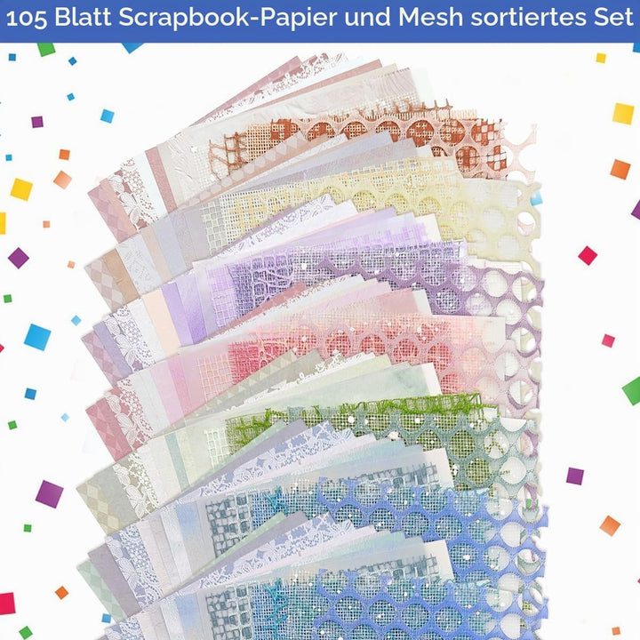 105 Blatt Scrapbook Papier Dekoratives Strukturpapier FineGood Mesh Stoff Sortiertes Set Bastelpapie