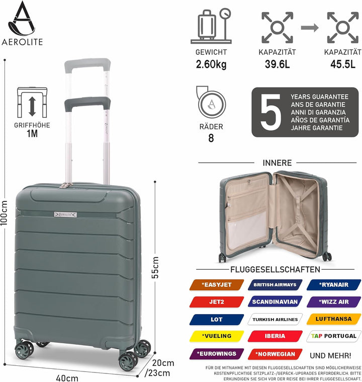 Aerolite Erweiterbar 55x40x20cm auf 55x40x23 cm Lufthansa Eurowings Condor Wizz Air Priorität und me