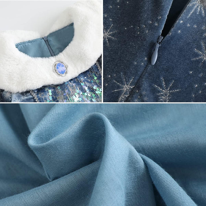 Snyemio Elsa Kostüm Mädchen Prinzessin Eiskönigin Kinder Kleid Eisprinzessin Verkleidung Langarm für