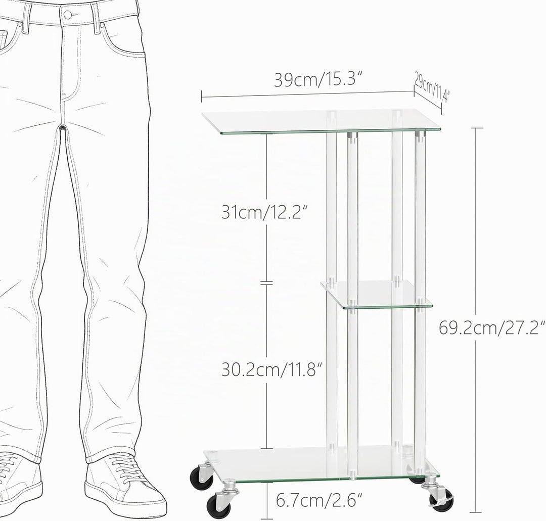 C-förmiger Beistelltisch Glas Transparent Rollbar Sofa Side Table LET525TR | Transparenter glastisch