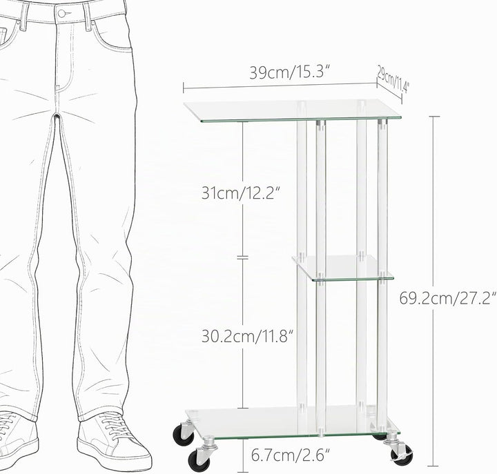 C-förmiger Beistelltisch Glas Transparent Rollbar Sofa Side Table LET525TR | Transparenter glastisch