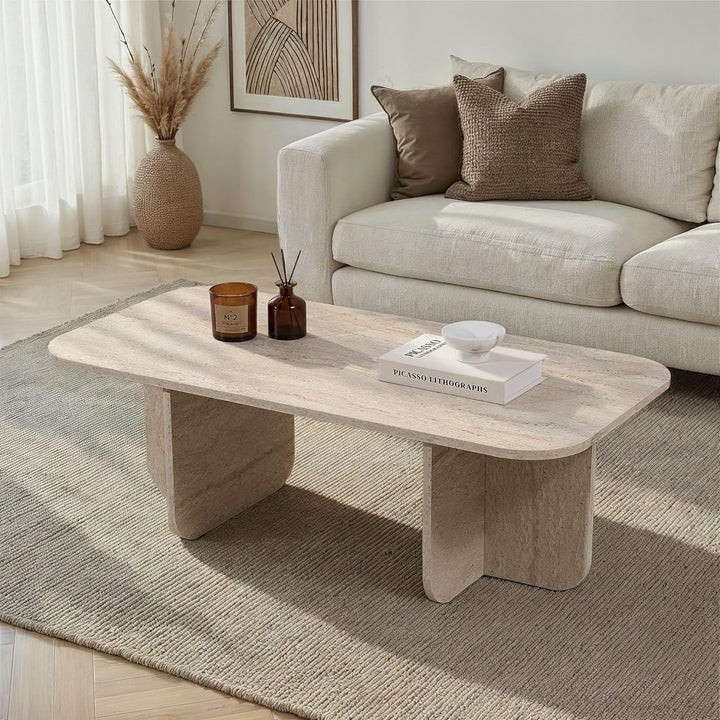 Stilvoller Couchtisch, Travertine-Farbe, 120 x 60 x 41 cm | 100% melaminbeschichtete Spanplatte, 18