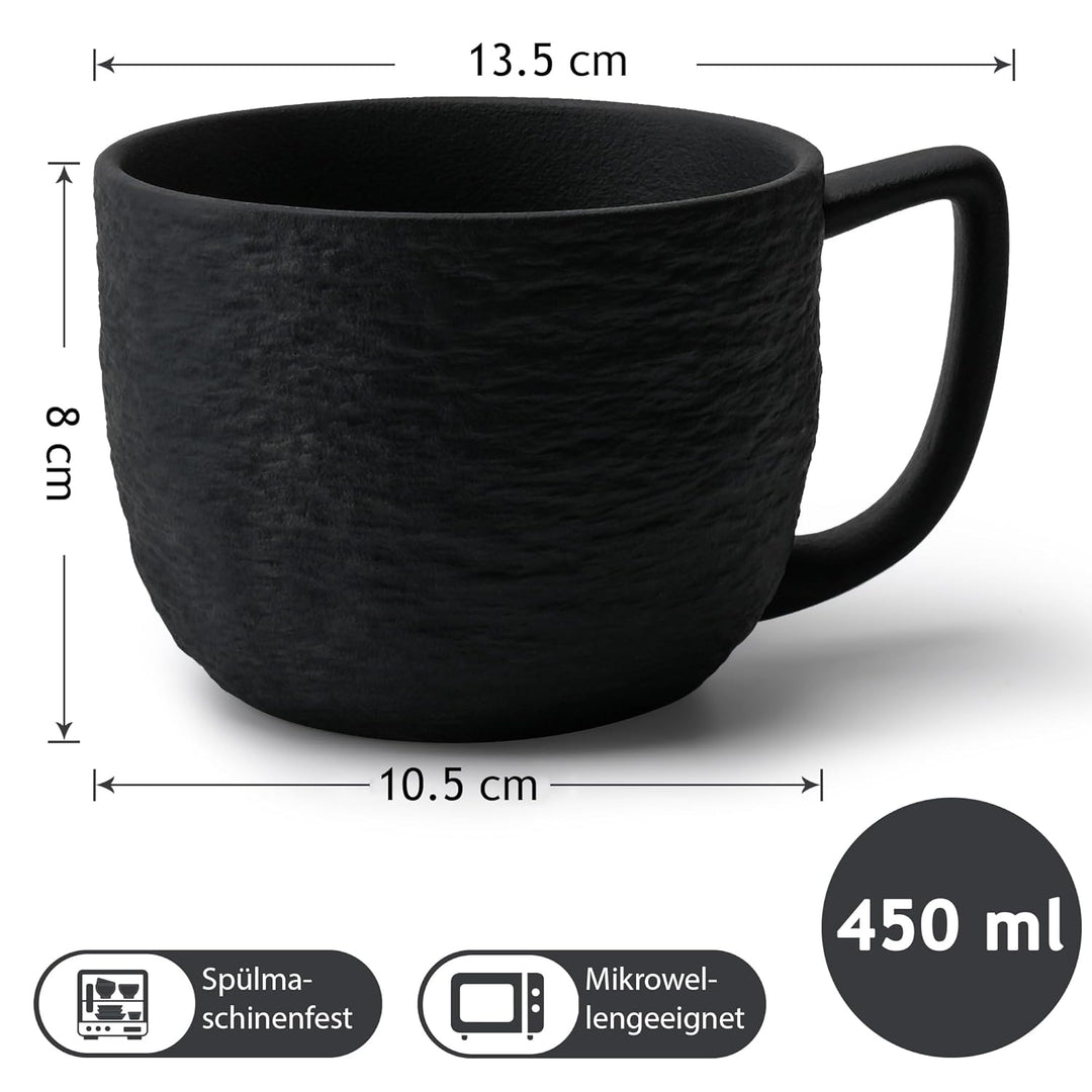MIAMIO – 450 ml Kaffeetassen / 4er Tassen-Set – Keramik Tasse matt für Kaffee, Latte, Cappuccino und