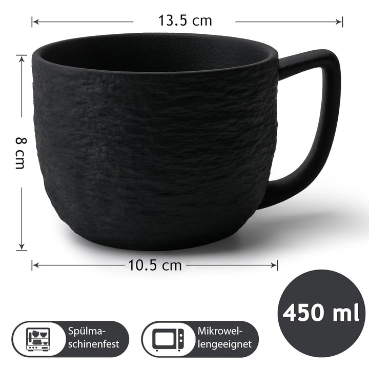MIAMIO – 450 ml Kaffeetassen / 4er Tassen-Set – Keramik Tasse matt für Kaffee, Latte, Cappuccino und