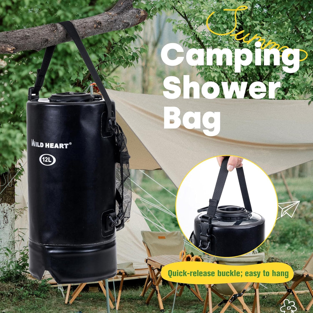WILD HEATCampingdusche 12L 22L Tragbare Dusche für Camping mit Druckfusspumpe und Duschbeutel-Rucksa