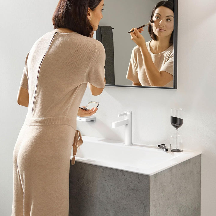 hansgrohe Waschtischarmatur Finoris, Wasserhahn Bad mit Auslauf Höhe 110 mm, mit Zugstange, Badarmat
