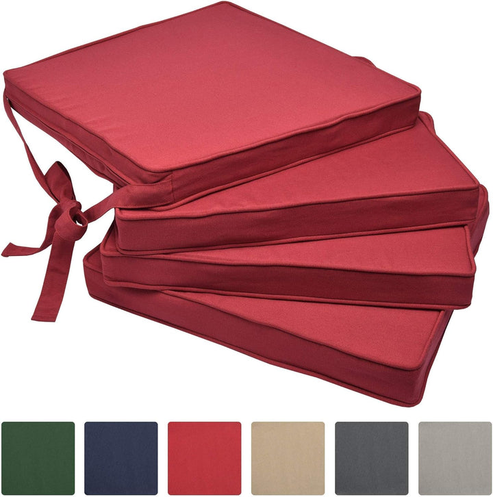 Beautissu Loft SK Stuhlkissen 45x40 cm Rot - 4er Set Stuhlpolster mit Bändern Sitzkissen für Stühle,