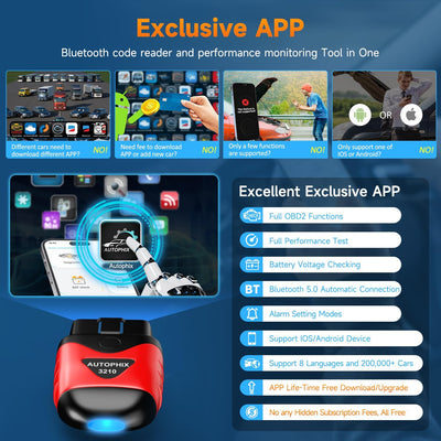 AUTOPHIX 3210 Bluetooth OBD2 Diagnosegerät für iOS & Android EOBD OBDII Auto Scanner mit Batterietes