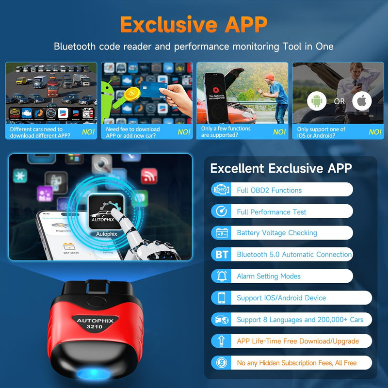 AUTOPHIX 3210 Bluetooth OBD2 Diagnosegerät für iOS & Android EOBD OBDII Auto Scanner mit Batterietes