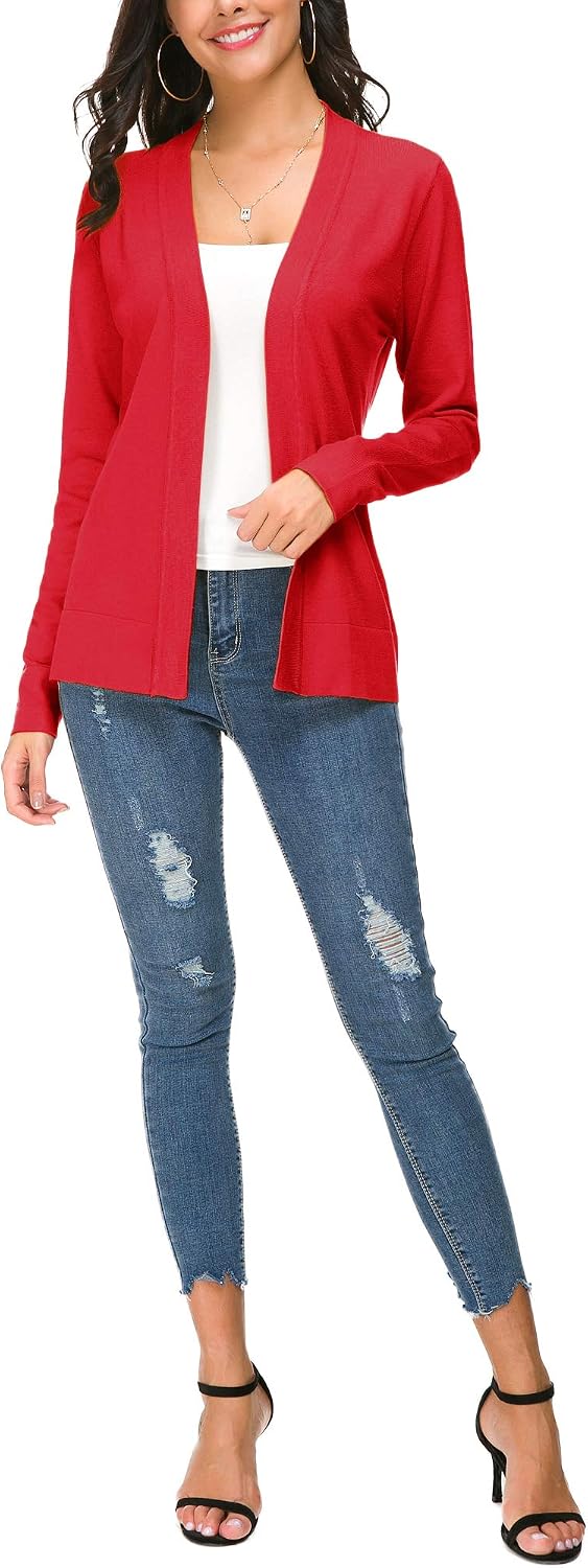 EXCHIC Damen Elegant Langarm Elastisch Strickjacke Cardigan Casual Leicht V-Ausschnitt Gestrickt Bla
