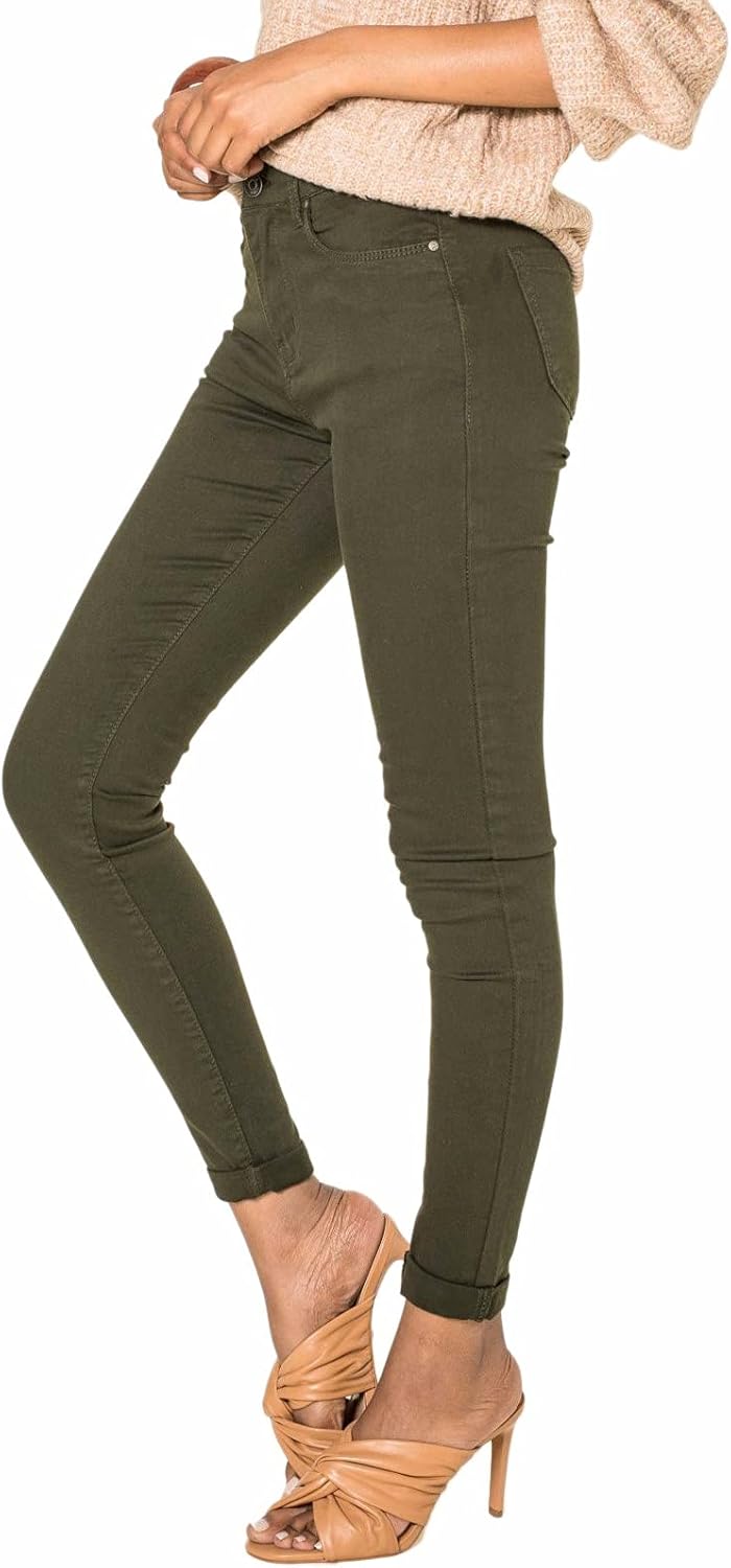 Nina Carter P109 Damen Skinny Fit Jeans High Waist Slim Hose Figurbetonte Stretch Jeanshose S Khaki