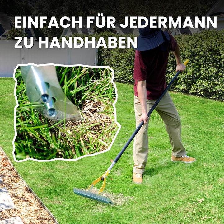 Gartenrechen Vertikutier-Rechen für den Rasen, 38 cm Verstellbarer Rechenkopf, Dethatcher zum Entfer