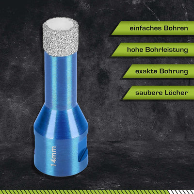 Profi Fliesenbohrer 14mm x M14 - Diamantbohrer für harte Fliesen, Feinsteinzeug uvm. Diamantbohrkron