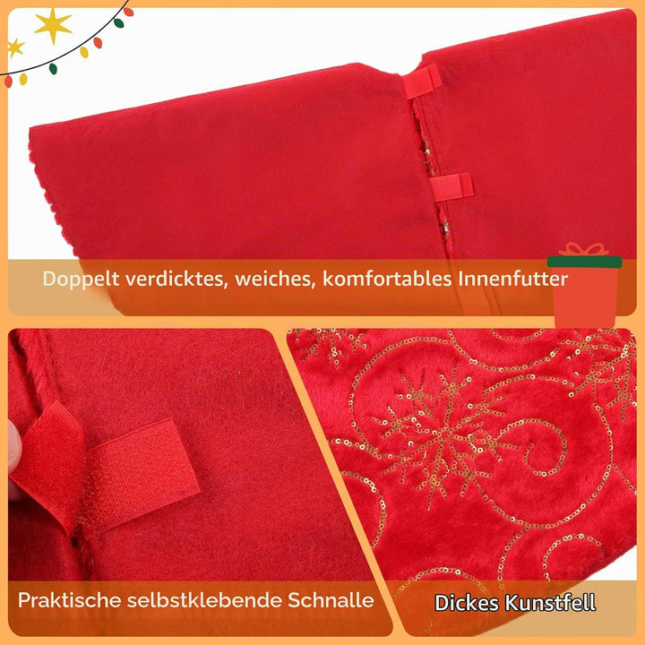 KONVINIT Rot Weihnachtsbaumdecke Plüsch Christmasbaumdecke Kunstfell Weihnachtsbaumteppich Rund Weih