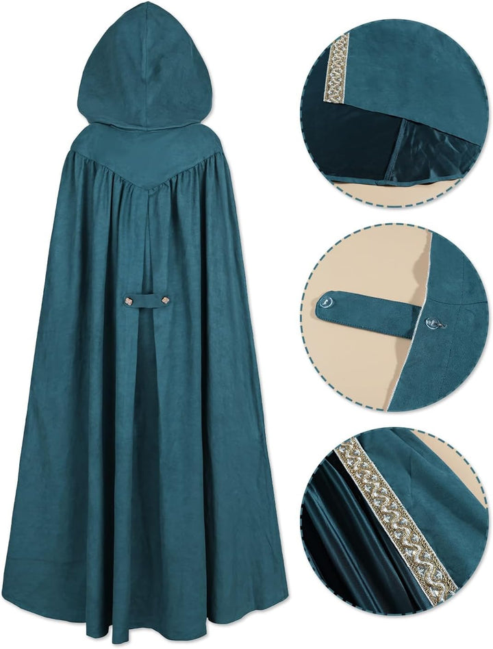 Fiamll Mittelalter Umhang Damen Kapuze Mantel mit Manschette Einfarbige Trenchcoat Renaissance Vampi