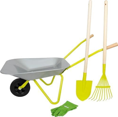 small foot Schubkarre mit Gartenwerkzeug inkl. Handschuhen, Spaten und Rechen, Outdoor-Spielzeug für