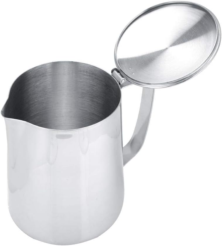 Fdit Edelstahl-Krug Kaffeetasse Milchbecher Krug mit Deckel für Latte Coffee Art für Büro Küche (Sil
