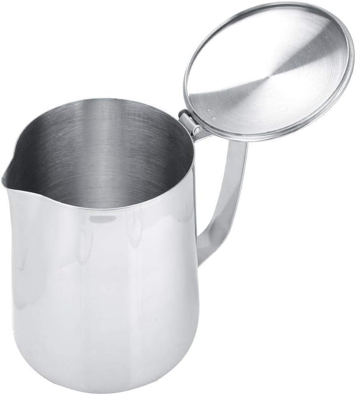 Fdit Edelstahl-Krug Kaffeetasse Milchbecher Krug mit Deckel für Latte Coffee Art für Büro Küche (Sil