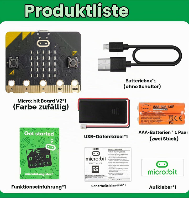KEYESTUDIO BBC Micro:Bit Go für Micro bit Starter Set mit V2 Microbit Board, Batteriehalter, Micro-U