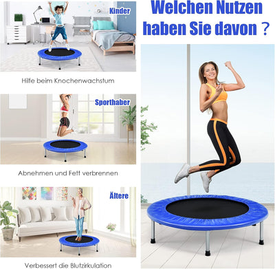 COSTWAY φ97cm Mini Trampolin, Fitness Trampolin faltbar, Kindertrampolin bis 150kg belastbar, Trampo