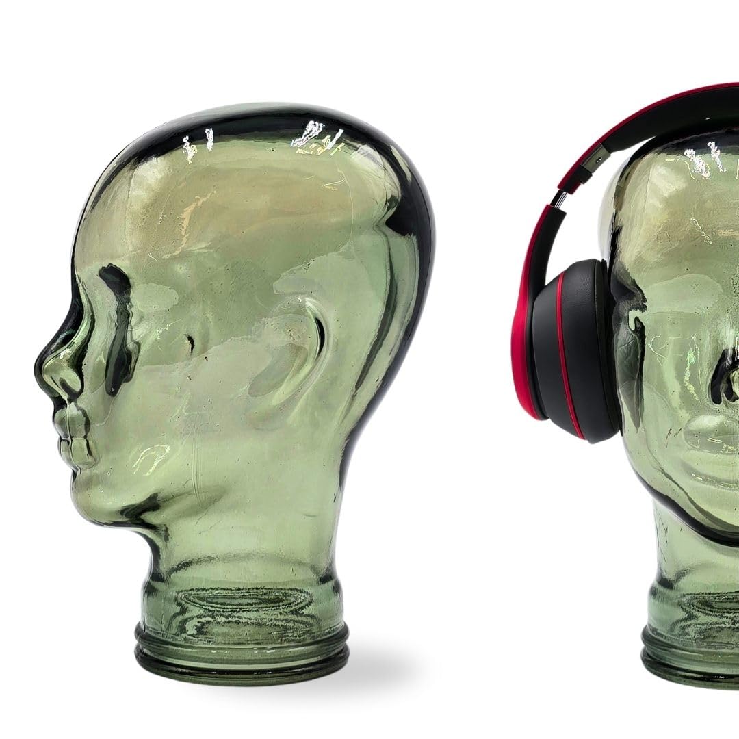 Mick Kopfhörerständer | Glas, Transparent Olivgrün | für Kopfhörer, Headset &amp; VR-Brille – Dekorative
