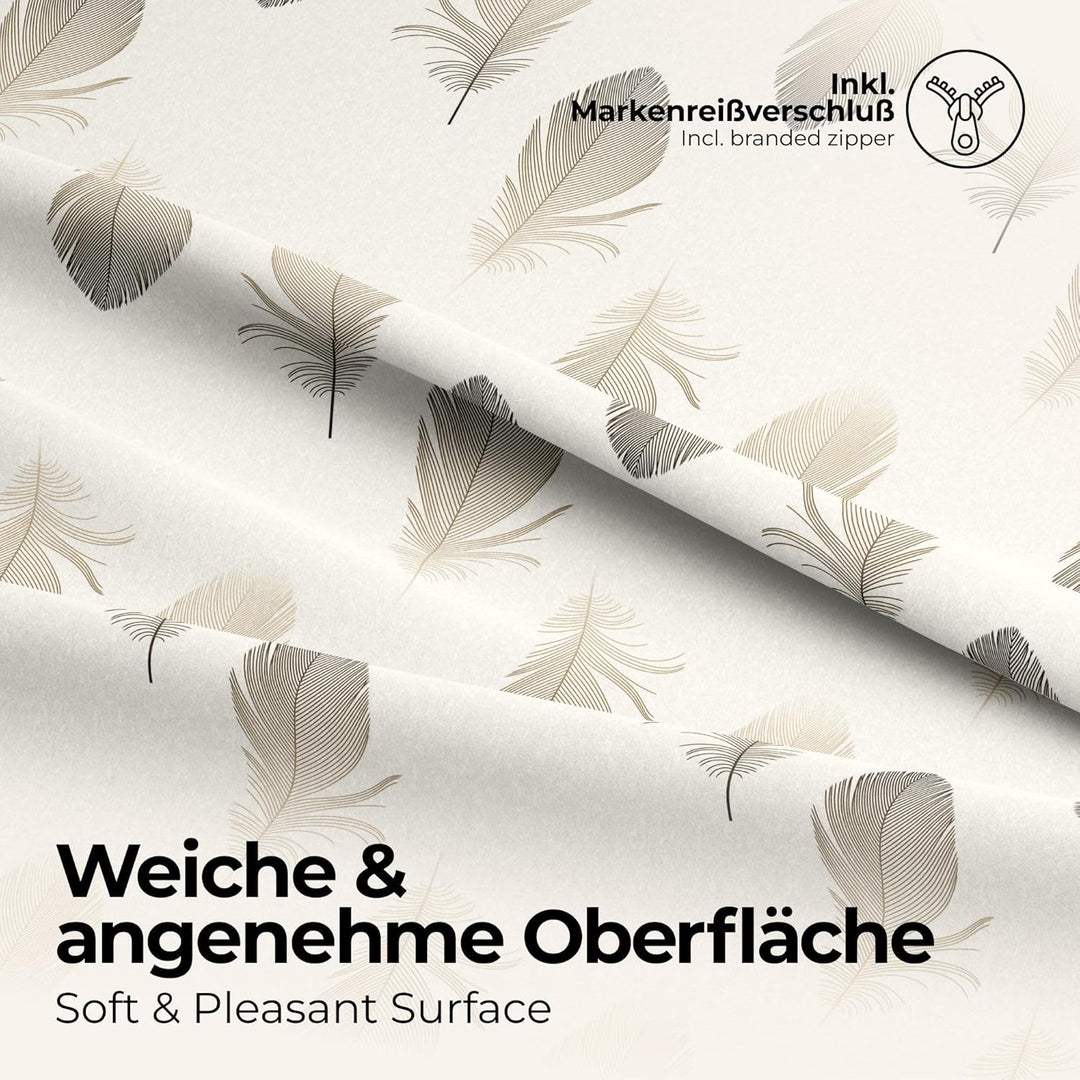 etérea Bettwäsche 200x220 Baumwolle 3 TLG. Set - Federn Weiss - Made in Green - 100% Baumwolle natür