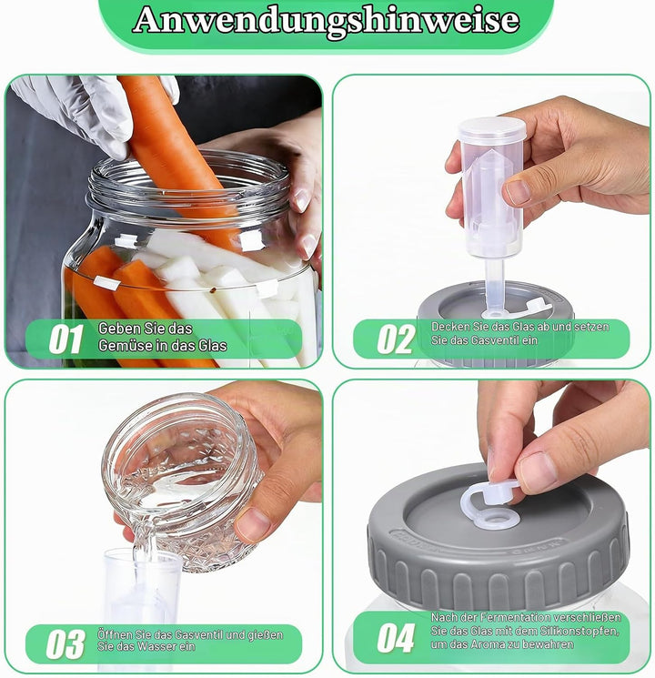 2 Stück Fermentierglas 2L, Fermentationsglas mit Gärventi, Breiter Mund Kimchi Behälter, Fermentatio