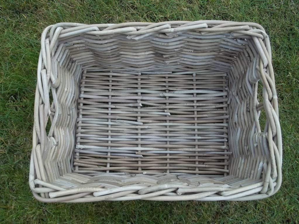 Holzkorb, Regalkorb Kaminkorb, Erntekorb aus Rattan, beige-grau, ca. 30 x 41 x 20