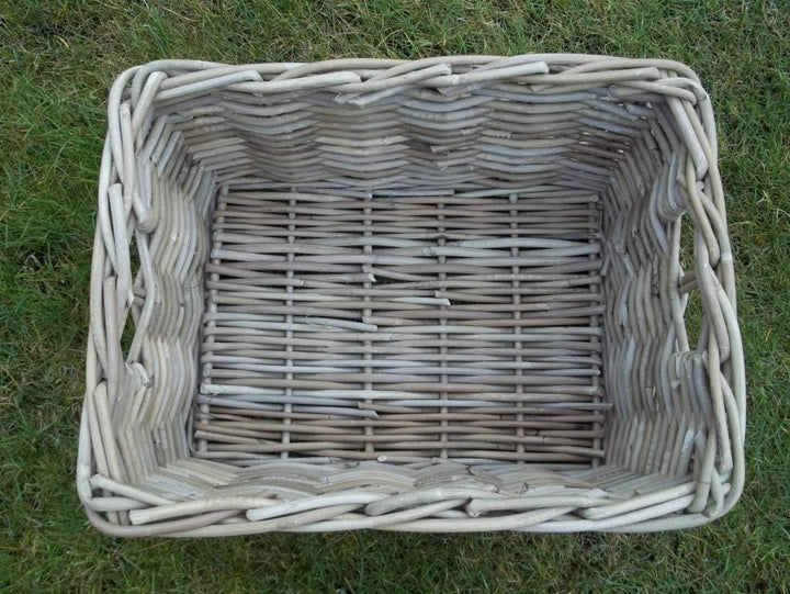 Holzkorb, Regalkorb Kaminkorb, Erntekorb aus Rattan, beige-grau, ca. 30 x 41 x 20