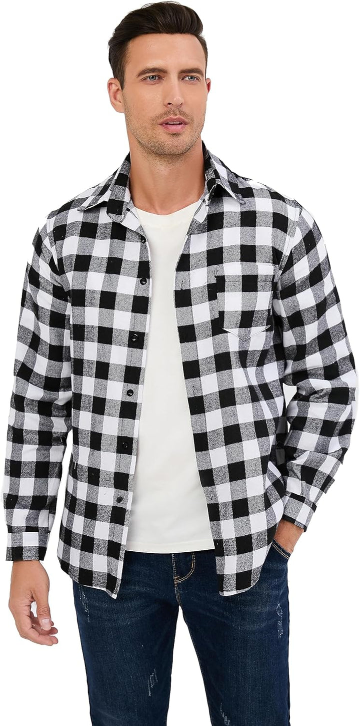 Yukiuiny Herren Holzfällerhemd 100% Baumwolle Langarm Kariertes Hemd Casual Button Down Flanell Frei