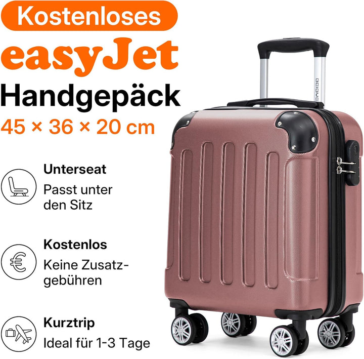 BEIBYE Handgepäck Koffer 45x36x20 cm – Untersitzkoffer für EasyJet, kleines Kabinengepäck aus ABS, R