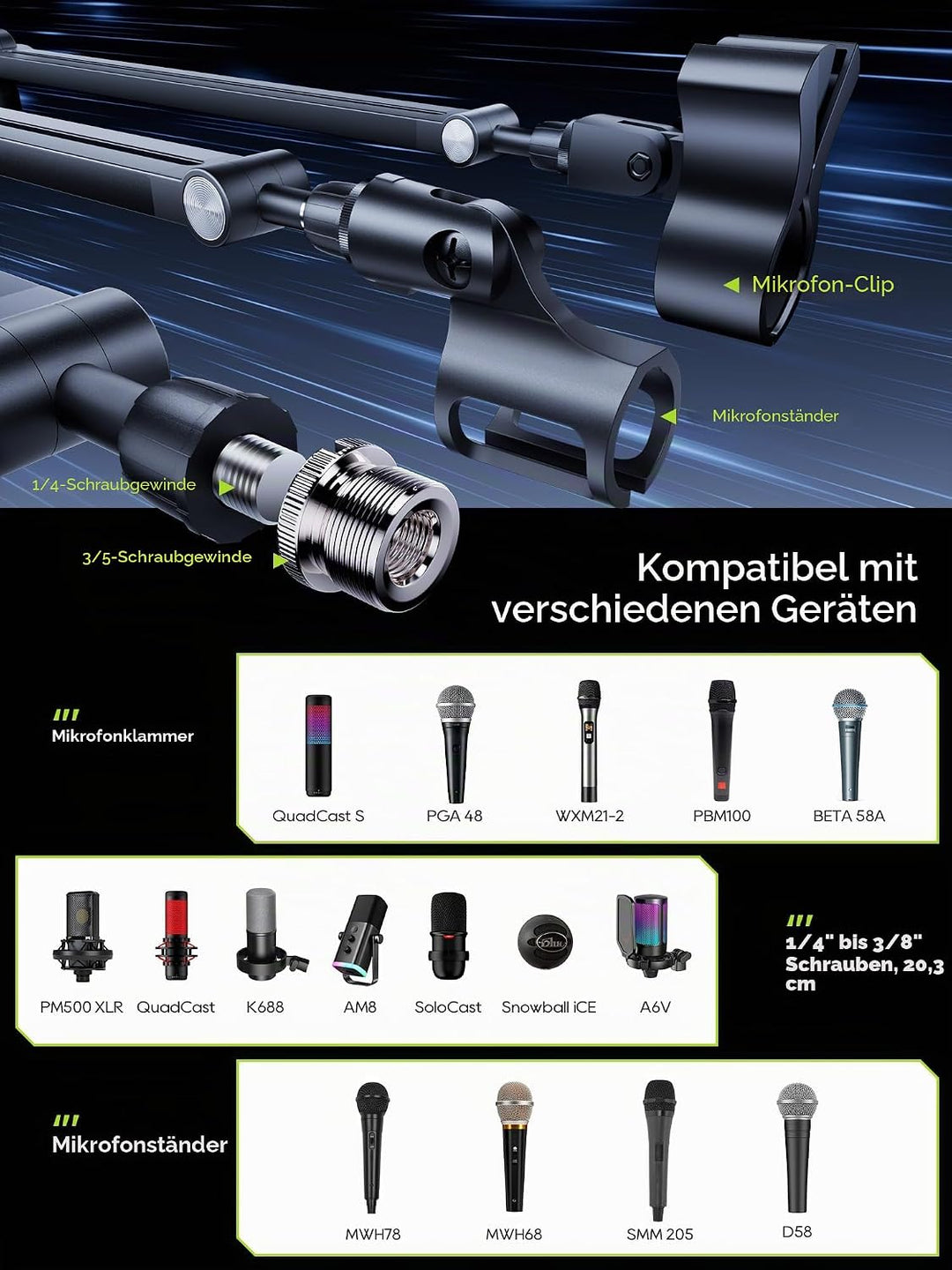 M05 Pro Galgenarm, 360° drehbarer Mikrofonständer mit Tischhalterung, faltbarer Schreibtisch-Mikrofo