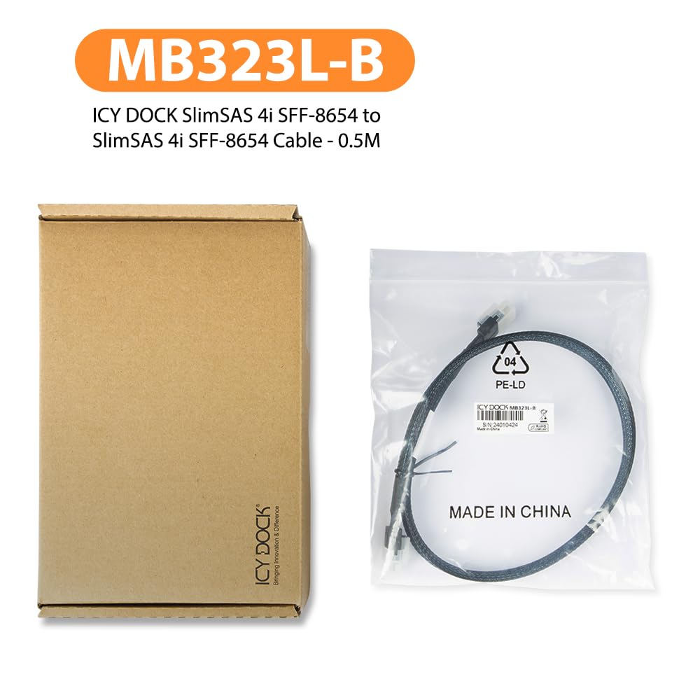 ICY DOCK MB306L-B Datenkabel - 1x SlimSAS SFF-8654 4i zu 1x SlimSAS SFF-8654 4i Länge 50cm 1x SlimSA