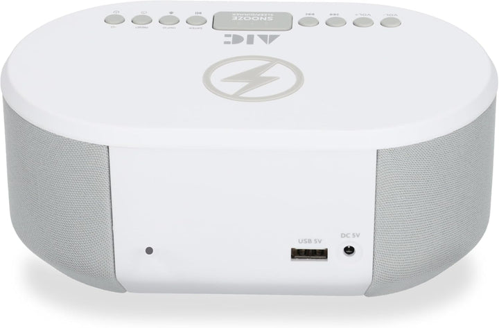 AIC Radiowecker DAB mit Ladefunktion Bluetooth QI Funktion USB Dual Alarm 18DAB Weiss