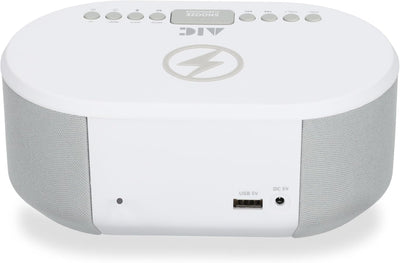 AIC Radiowecker DAB mit Ladefunktion Bluetooth QI Funktion USB Dual Alarm 18DAB Weiss
