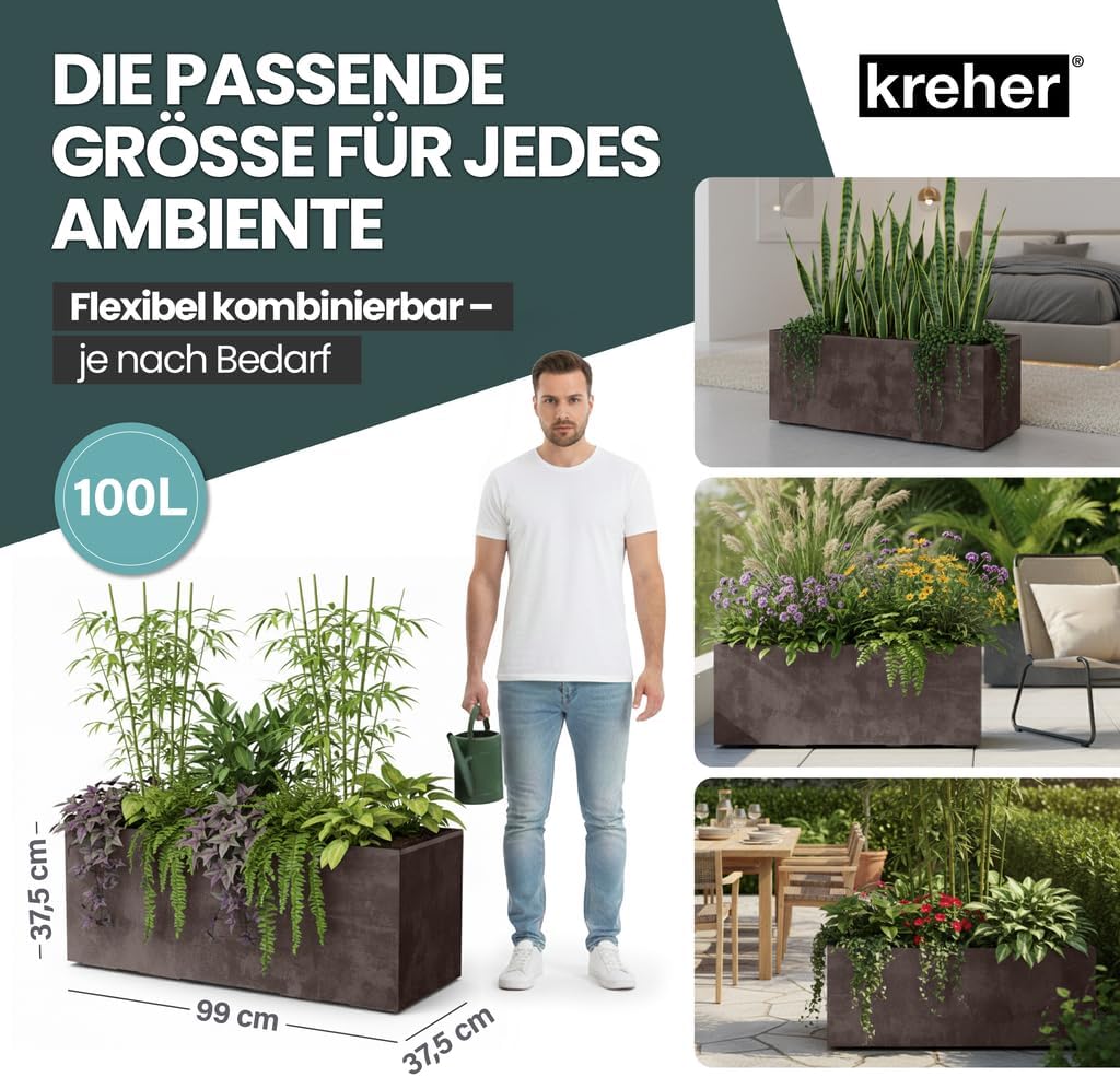 Kreher XL Pflanzkasten Millennium in verschiedenen Formaten und Farben. Tolle Naturstein Optik in Br